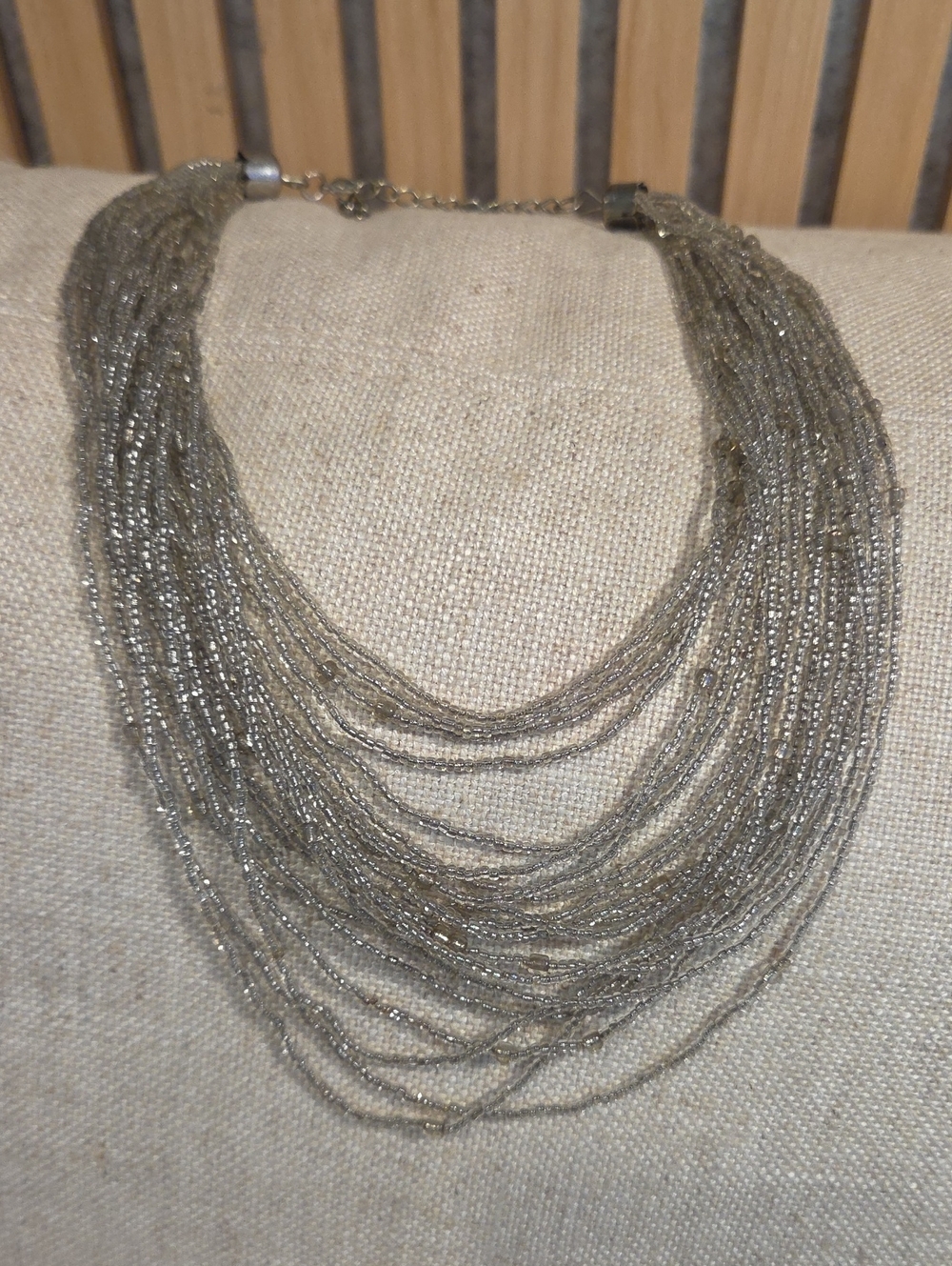 Multi-Strand Shimmering Gray Beaded Necklace